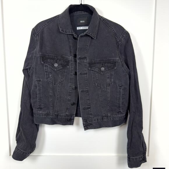 BDG UO Black 100% Cotton Jean Denim Jacket Black Button Detail Size XS - Picture 1 of 5